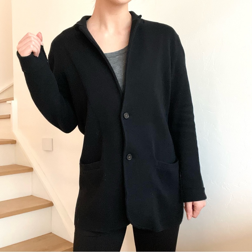 J. Crew Button Up Front Black Cotton Collared Sweater Blazer Jacket Size Small